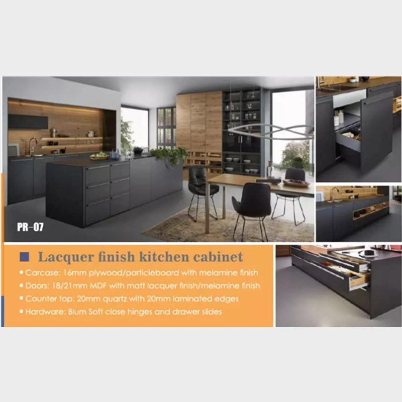 New Design Pantry Cupboard Black Kitchen Cabinet with Kitchen Island