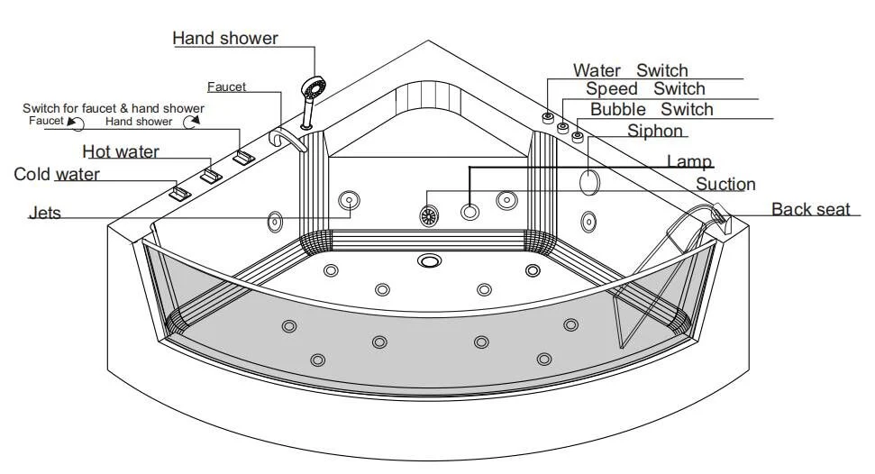 Sanitary Ware Cheap Modern ABS Massage Bathtub with Jacuzzi and Pillow