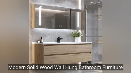Armoires de salle de bain en bois massif avec lavabo suspendu avec miroir LED
